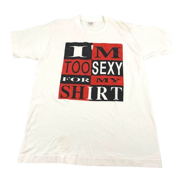 Vintage 90s Right Said Fred I'm Too Sexy For This Shirt Large Adult White Red L - Picture 1 of 6